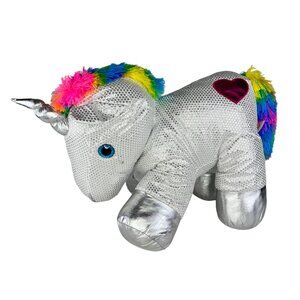 Dan Dee Collectors Choice “Be Jolly” Silver Sequined 24" Rainbow Unicorn Plush